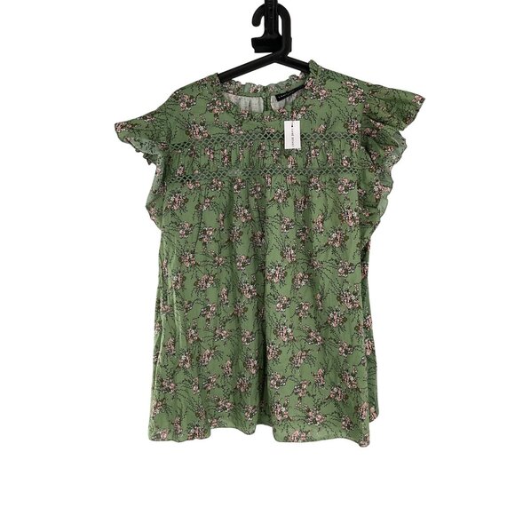 Lane Bryant Green Floral Ruffle Sleeve Cotton Blouse Size 20 Womens boho flowy - Picture 3 of 10